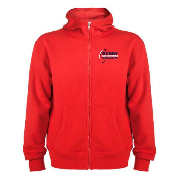 Sudadera roja con cremallera y capucha