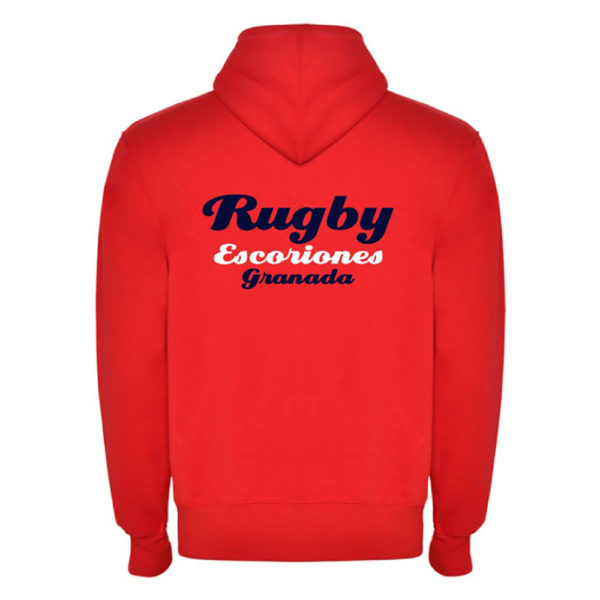 Sudadera roja con cremallera y capucha - Imagen 2