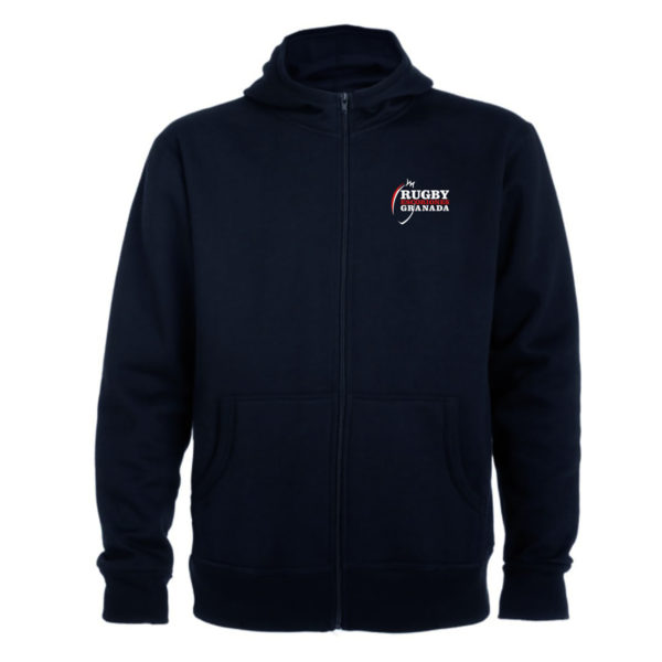 Sudadera azul con cremallera y capucha